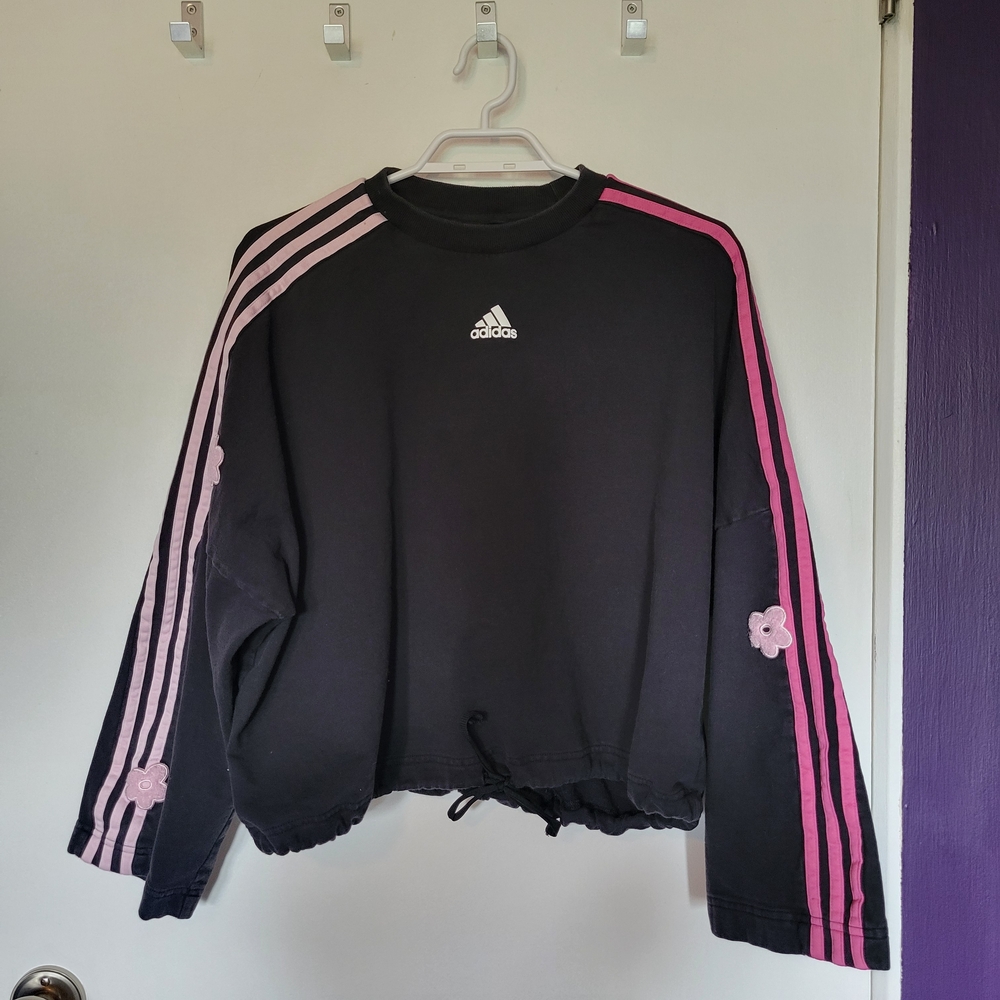 Adidas Black Cropped Sweatshirt And Leggings Set